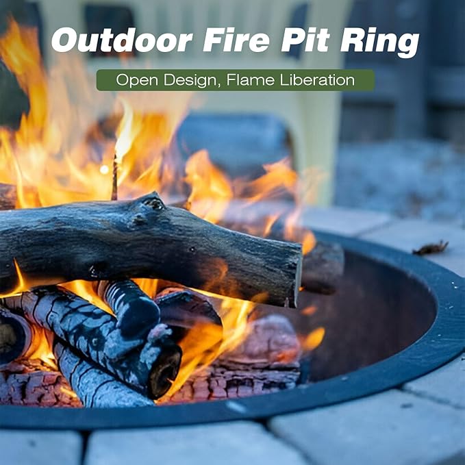 Outdoor Fire Pit Ring 35.4-Inch Outer/31.4-Inch Inner, Fire Pit Insert Round Metal Steel Fire Rings for Outside Wood Burning Fire Pits-Above Or In-Ground, Patio Backyard Camping Bonfire