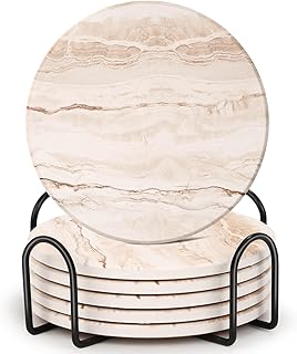 Acejoz Drink Coasters Set of 6, Absorbent Coaster for Coffee Table Decor, Marble Style Ceramic Coaster for Home Decor, 4 Inches