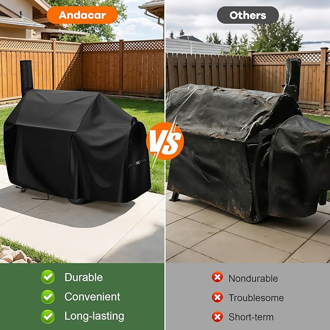 Charcoal Grills Cover for Oklahoma Joe's Longhorn Offset Smoker - 13201747-50, Waterproof Outdoor Grill Cover BBQ Grill Cover Barbeque Grill Cover (Cover Only) - 65" L×37" W×50" H, Black