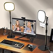 LitONES 2Pcs Desktop Video Conference Lighting for Zoom Meeting, Computer, Laptop, Work from Home with Nature Soft Light, Adjustable Brightness & Color Temp and Flexible Stand & Versatile Phone Holder