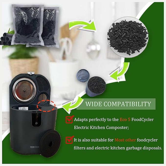 PurifyLogix 1.6 Pounds Activated Charcoal Filter Refill for FoodCycler Kitchen Waste Composters, Odor-Absorbing Replacement Carbon Compatible with Eco 5 FoodCycler Indoor Electric Composter(2PCS)