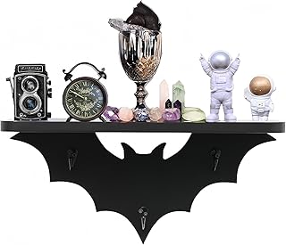 Bat Shelf Floating Shelves for Wall,15.5 inch Wall Shelf with 3 Key Hooks,Black Shelves for Living Room Bedroom Kitchen Gothroom