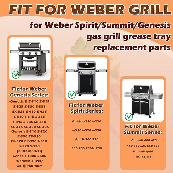 93305 Grease Catch Pan for Weber Genesis II & Spirit Grill Drip Pan with 10 Pack 6415 Foil Grease Tray Liners for Weber Genesis II e-310/315/330/335 & Spirit e-210/220/310/320/330#83156