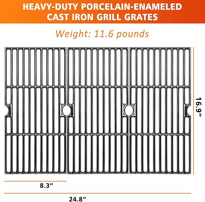 Hisencn Grill Grates Replacement for Charbroil Advantage 463343015, 463344015, 463344116, Kenmore, Advantage Gas2coal Parts 463340516, G467-0002-W1, 16 15/16" Porcelain Enameled Cooking Grids, 3 Packs