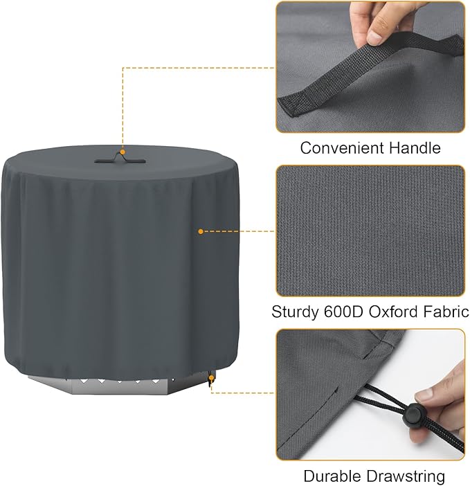 Fire Pit Lid with 600D Oxford Fabric Fire Pit Cover for Solo Stove Yukon 27'' Fire Pit,Stainless Steel Portable Firt Pit Accessories for Outdoor Fireplace and Camping,27 Inch