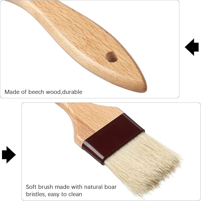 Boao 4 Pcs Pastry Brush, Natural Bristle Basting Brush, Beech Wooden Handle Basting and BBQ Brushes for Cooking, Butter, Oil, Egg, Marinade, Sauce, Grilling, Baking, Kitchen Food(1, 1.5, 2, 3 Inch)