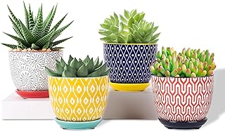 Selamica Ceramic Plant Pots, 4.6 Inch Flower Pots for Indoor Plants, Succulent Pots with Drainage Hole & Saucer, Succulent Planters for Succulent Cactus, Home Decor, Set of 4, Assorted Colors