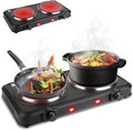 Infrared Double Burner, 2000W Electric Hot Plate, Portable Heating Cooking Stove, Countertop Burner with 7.5” & 6.3” Glass Plate Electric Cooktop with Stepless Temperature Adjustments