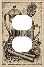 Decorative Outlet Covers Beige Vintage Rustic Coffee Beans Spice 1 Gang Duplex Light Switch Cover Plate Electrical Switch plates Wall Plates Receptacle Covers for Kitchen Coffee Bar Decor