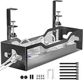 Under Desk Cable Management Tray No Drill, Metal Mesh Cable Management Under Desk with Clamp Mount, 2 Hole Cable Tray with Wire Management and Cord Organizer for Home Office Standing Desk