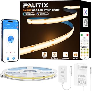 PAUTIX LED Strip Warm White 20ft/6.1m,Smart LED Strip Light Kit Compatible with Alexa/Google Assistant,Dimmable 24V 3000K COB LED Strip Light for Bedroom,Kitchen,Cabinet,Mirror,Sunroom