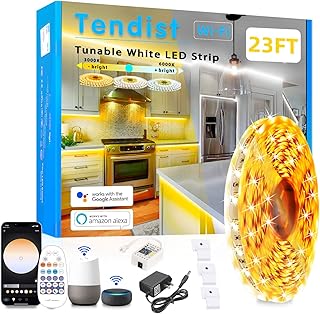 White LED Strip Lights 3000K-6500K 23ft Dimmable, Smart Strip Light Alexa Compatible, 24V WiFi Flexible Tape LED with APP & RF Remote, Cabinet Lighting Self-Adhesive for Room, Kitchen