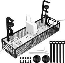 Under Desk Cable Management Tray, Cable Management Under Desk No Drill, Wire Management Tray with Clamp, Cord Organizer for Home Office, Black