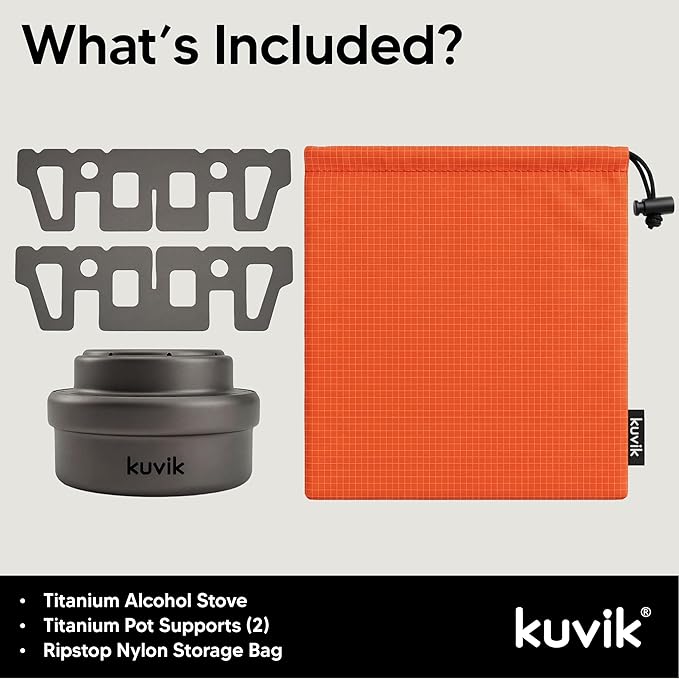 Kuvik Titanium Alcohol Stove - Ultralight and Compact Stove for Backpacking, Camping, and Survival