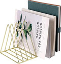 PENGKE File Organizer Triangle Iron Desktop Storage Book Rack Bookshelf Copper Magazine Newspaper Holder Art Desktop Organizer Rack,Gold Pack of 1