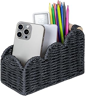 CubesLand Bedside Table Desk Organizer Caddy, Remote Pen&Pencil Holder Cup, Makeup Brush Holder w/Scalloped Perfect for Home, Office Desk, Living Room Table Decor, 3 Slots Black