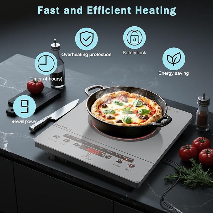 Single Burner Electric Cooktop, Portable Electric Stove 110v with plug, Touch Control, Safety Lock, Timer, Kitchen Cooking Cooktop With 9 Power Levels, 1800W(Grey)