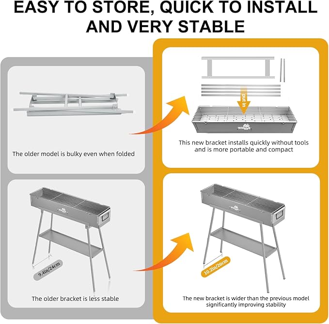 WILLBBQ Charcoal Grills Commercial Quality Portable Hibachi BBQ Lamb Skewer Detachable‌ Camping Barbecue Grill for Backyard Outdoor Cooking Use(31.6x7.1x5.1 inch With Accessories)