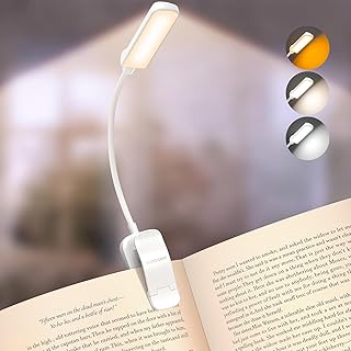 Glocusent 13 LED Rechargeable Book Light for Reading at Night, Eye-Caring 3 Amber Colors & Stepless Dimming, Lasts 1 Week to 2 Months, Travel Clip on Lamp, Gifts for Book Lovers, Men, Women & Kids