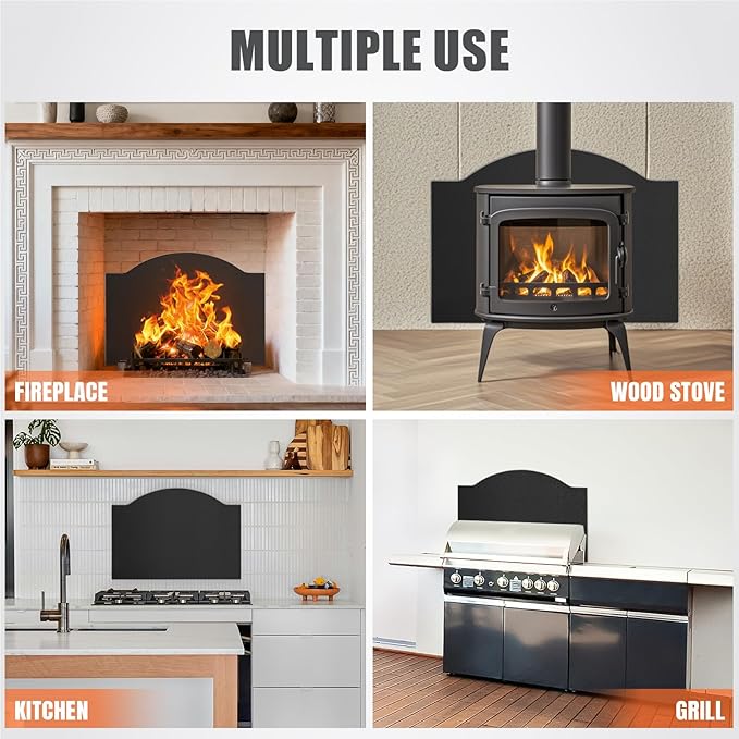 INNO STAGE 24" Fireplace Back Plates - Iron Fireback with Feet, Fireplace Wall Protection, Fireplace Heat Reflect, Black