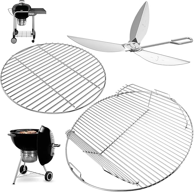 Round Replacement Grates for Weber 22'' Kettle Charcoal Grill,7436 Cooking Grate & 7441 Charcoal Grate for Weber One-Touch/Master-Touch/Performer Series Grill, with 7444 One-Touch Cleaning System Kit