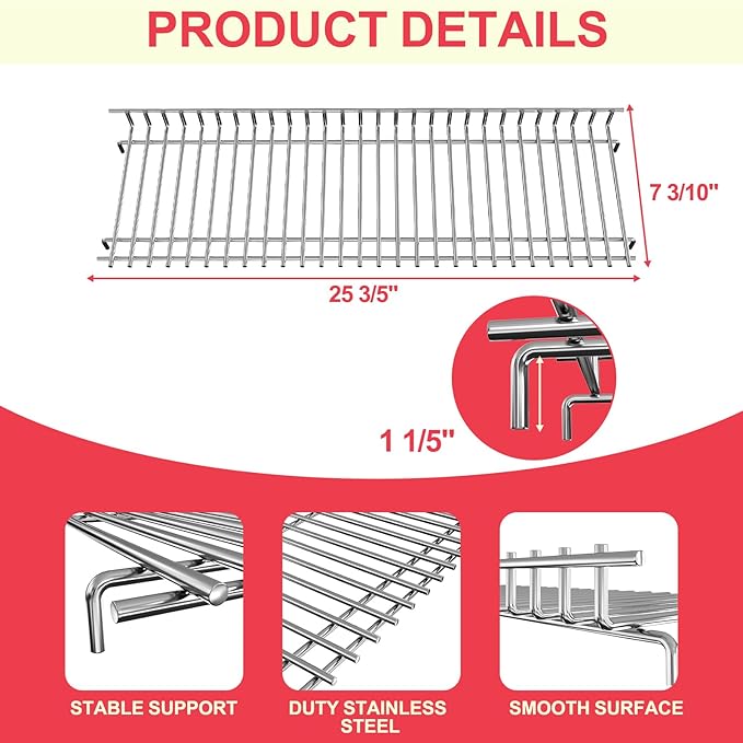 Grill Warming Rack for Home Depot Nexgrill 720-0830H 720-0958B 720-0789C 720-0789K 720-0958AE 720-0789MB 720-0789DE, Stainless Steel Swing Away Grid for Nexgrill 4 Burner Grill Replacements, 25.6 Inch