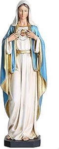 BC Catholic Immaculate Heart of Mary Statue, 10" H Blessed Holy Mother Virgin Mary Statue for Home Altar, Devout Indoor Decor, Catholic Gifts, Hand Painted Renaissance Sculpture by Buildclassic