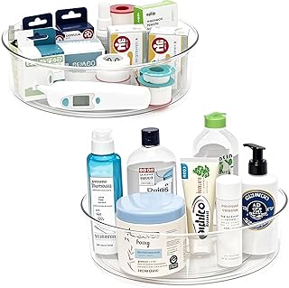 2 Pack Lazy Susan 11.5" Inch Turntable Organizer Organization Storage Container Bins Spice Rack Cabinet Rotating Condiment for Pantry Countertop Kitchen Vanity Bathroom Jewelry Holder Clear