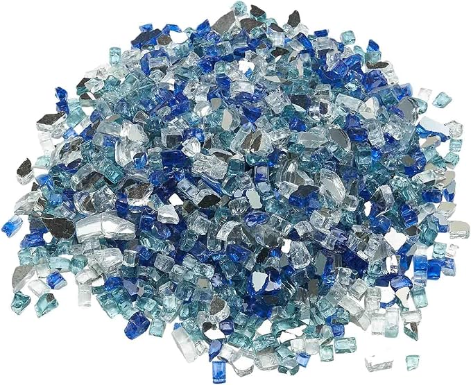 VEVOR Fire Glass, 10 lbs, Cobalt Blue + Aqua Blue + Clear, 1/2 Inch High-Temperature Resistant Reflective Glass Rocks, Smokeless Fire Pit Stones for Outdoor Table & Landscaping