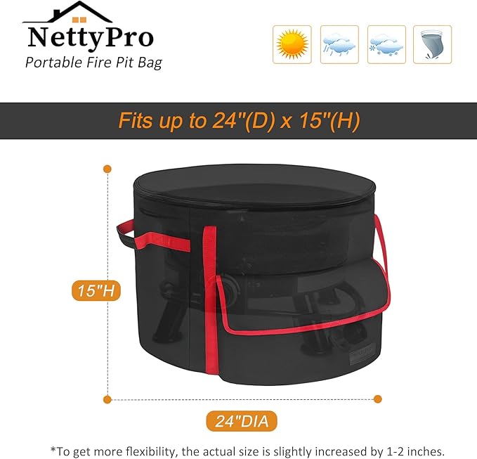 NettyPro Fire Pit Carry Bag Compatible with 24 Inch Outland 883 & EAST OAK 21" Propane Firebowl, Fire Pit Carrying Case Waterproof Outdoor Portable Fit Ciays Smokeless Gas Firepit