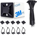 HUASAI 4/5" 100 Pack Zip Tie Mount With Cable Ties,Self Adhesive-backed Mounts for Wire Holder, Black Cable Management Clips Wall Anchors