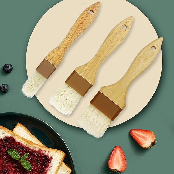 6 Pieces Pastry Brushes Basting Oil Brush for Cooking with Boar Bristles and Beech Hardwood Handles for Spreading Butter Cooking Baking BBQ Oil Brush(1 inch, 1.6 inch, 2inch)