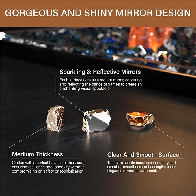 NUPICK 5 Pound Fire Glass, 1/2 Inch Reflective Fire Pit Glass, Tempered Firepit Glass Rock for Propane or Natural Gas, Glass Rocks for Fire Pit Table, Fireplace Glass for Landscaping, Copper