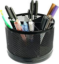 SETTFRFE Rotating Pen Holder for Desk,Supplies Organizer pencil Caddy,6 Compartments Desk Organizer,Black (Metal Mesh Style)