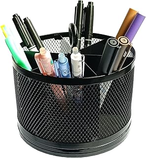 SETTFRFE Rotating Pen Holder for Desk,Supplies Organizer pencil Caddy,6 Compartments Desk Organizer,Black (Metal Mesh Style)