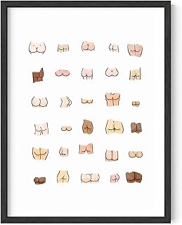 HAUS AND HUES Funny Bathroom Decor | Butts Collage Poster, Black Framed Wall Art, Guest Bathroom Humor Sign | 12"x16"