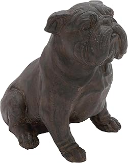 Deco 79 Polystone Bulldog Decorative Sculpture Distressed Sitting Home Decor Statue, Accent Figurine 10" x 7" x 11", Brown