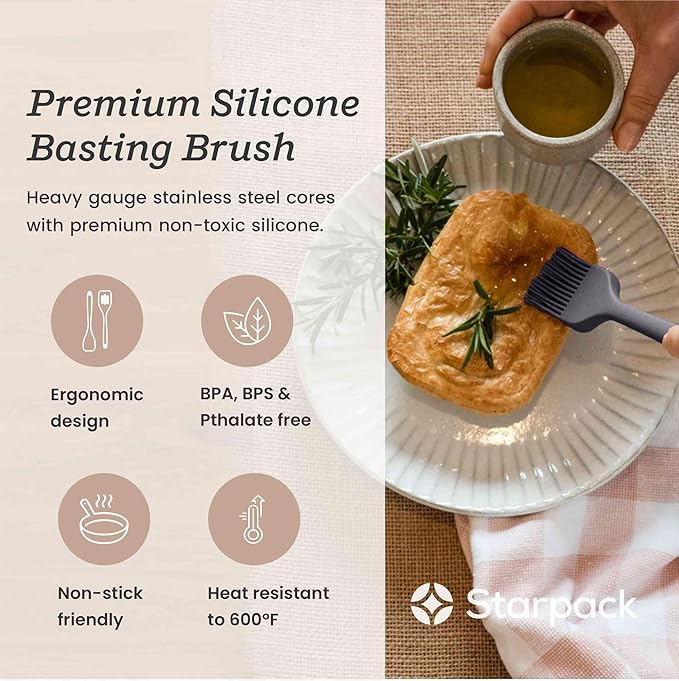 Starpack 'Brush it On' Silicone Basting Brush for Cooking - 8" Grill Basting-Brush High Heat Resistant 600°F - Silicone Pastry-Brush for Cooking and Baking - LFGB Grade Oil Brushes for BBQ Sauce