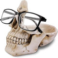 Skull Glasses Holder Stand with Storage Tray , Novelty Eyeglass Holder Rack for Nightstand, Resin Skull Head Sculpture Statue Home Office Desk Decor Gift (White)