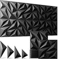 3D Wall Panels Black 16 Pack (Covers 15.5 Sq.Ft), 12" x 12" Diamond Texture Premium PVC Wall Tiles for Interior Decor, Waterproof & Paintable Accent Paneling for Gaming Room, Living Room