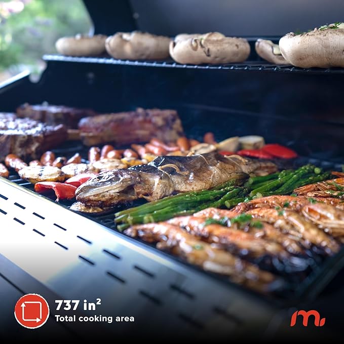 Megamaster Stainless Steel 6-Burner Propane Gas Grill with Side Burner, Barbecue Grill with Temperature Gauge, 66,000 BTUs, 737 SQ. In. Cooking Area, Outdoor BBQ Grill for Backyard Patio - 720-0983CB
