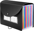 Sooez 24 Pockets Expanding File Folder with Blank Labels, According File Organizer with Expandable Cover, Desktop Accordion Folders Letter A4 Paper Document Storage Organizer, Black