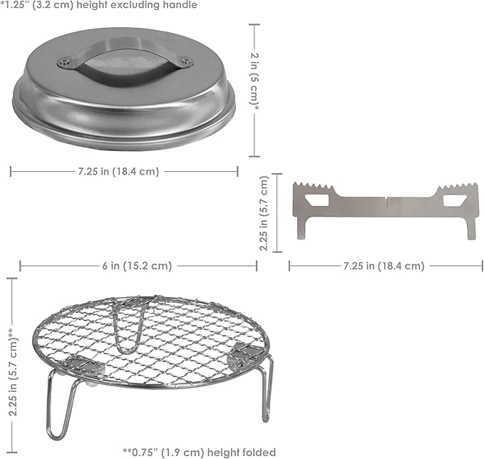 Sunnydaze 3-Piece Smokeless Tabletop Fire Pit Accessory Kit - Round Lid, Portable Fire Pit Stand, and Cooking Grate - Stainless Steel - 7.25"
