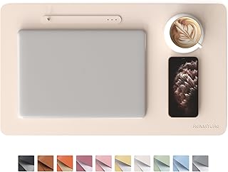 RENMTURE PU Mouse Pad, Faux Leather Large Desk Pad, Home Work Office Accessories, Non-Slip Desk Mat, Waterproof Gaming Pad Desk Blotter (23.6" x 13.7", Beige)