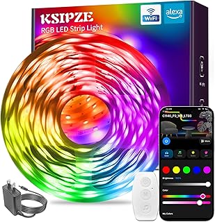 KSIPZE Smart WiFi LED Strip Lights, RGB+IC LED Lights for Bedroom Work with Alexa,APP Control, Music Sync, DIY Multiple Colors, Flexible Color Changing LED Strip Lighting for Home Room Decor, 16.4ft