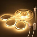 6.56FT COB LED Strip Lights Outdoor Waterproof Warm White Plug In with Switch Self-Adhesive AC 110V 3000K Super Bright 288LEDs/M Flexible DIY Cuttable COB Led Tape Light for Under Cabinets Patio 2M