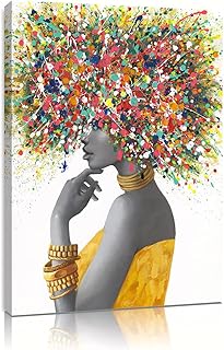 African American Wall Art - Black Art Paintings for Wall - Graffiti Canvas Wall Art for Living Room Bedroom Office Decor - Colorful Black African Woman Painting Framed Ready to Hang 16"x24"