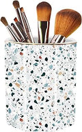 Pen Holder, Makeup Brush Holder Ceramic Shiny Gold Terrazzo Marble Stone Pattern Pencil Cup for Girls Kids Women Durable Stand Desk Organizer Storage Gift for Office, Classroom, Home Light Blue