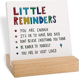 Mental Health Gifts for Women & Men — Little Reminders Office Decor Sign for Positivity, Recovery, Self Care, Encouragement, Affirmations & Anti-Anxiety Gifts with Wooden Stand for Desk Table Shelf