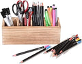 WuGeShop Wooden Pen Pencil Holder for Desk, 4 Compartment Rustic Rectangular Pen Organizer, Wood Desktop Organizer Caddy, Multi Purpose Use for Home School Office Supplies, Stationery